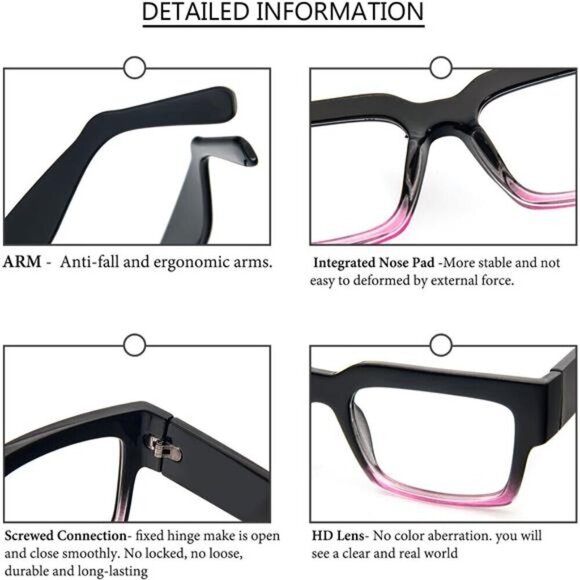 3-Pack Oversized Readers Trendy Thick Frames in Clear, Tortoise, and Black Ombre - Picture 5 of 6